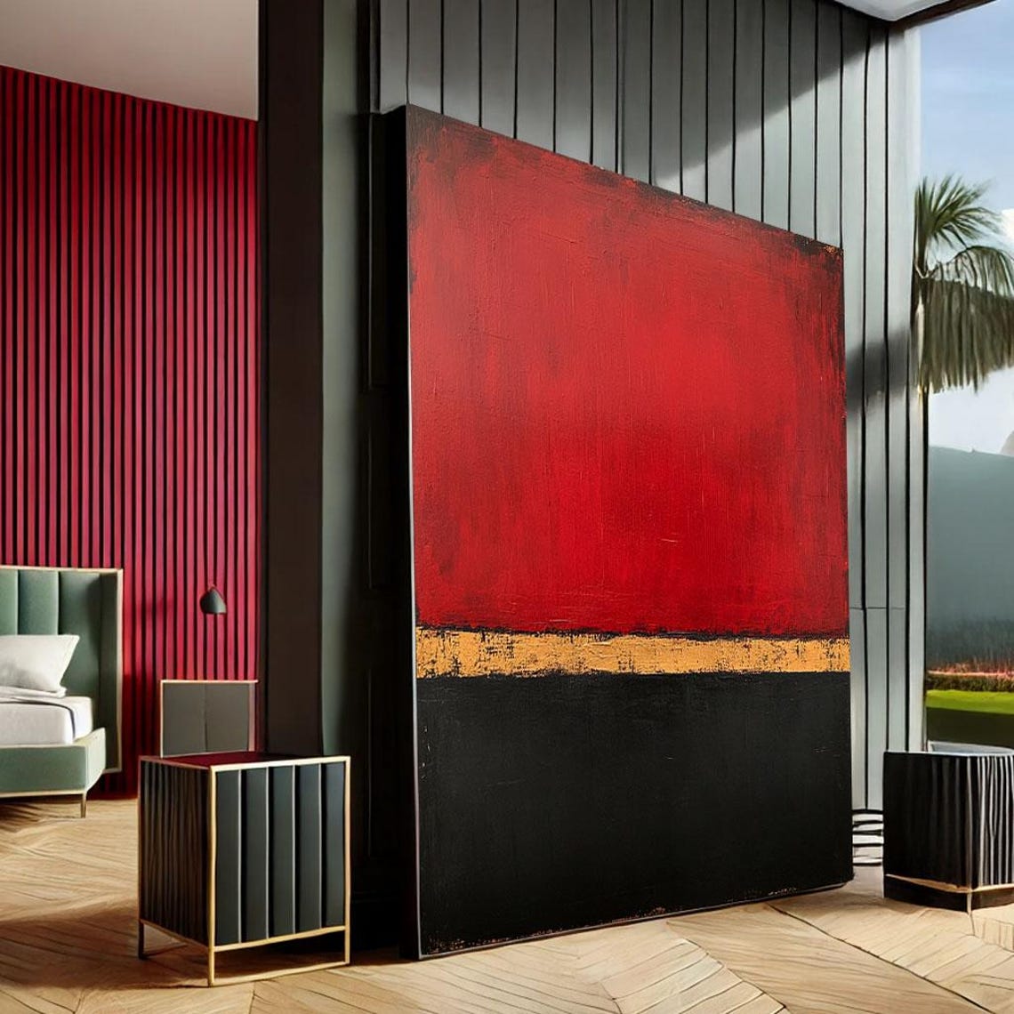 Red Black Gold Stripe Bold Abstract Color Field Canvas Wall Art