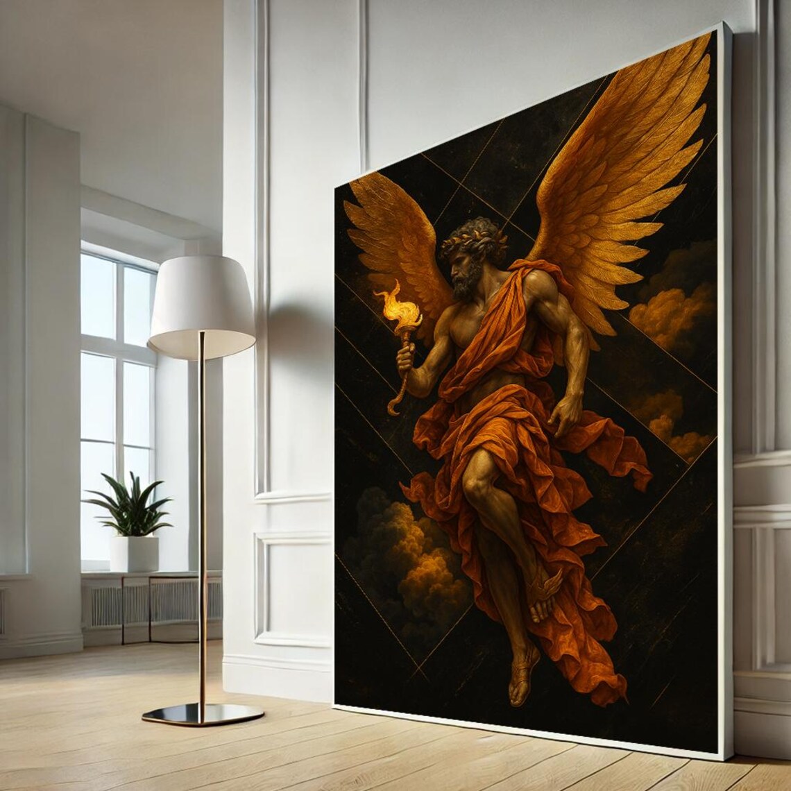 Lucifer Fallen Angel Golden Wings Flaming Torch Dark Mythology Canvas Print