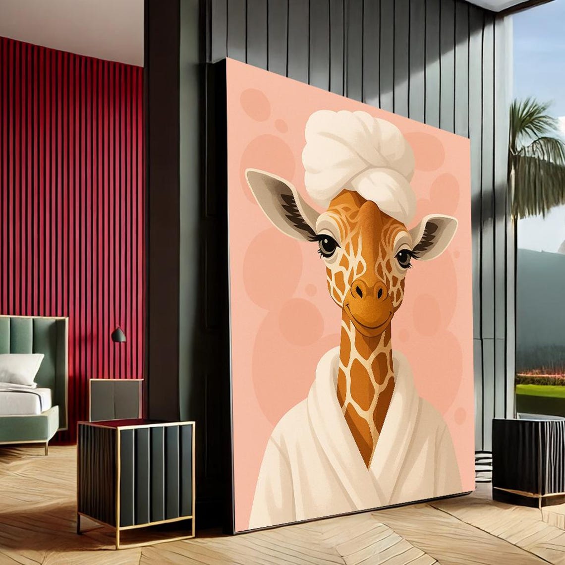Whimsical Giraffe Spa Day Towel Turban Bathrobe Pink Bedroom Print