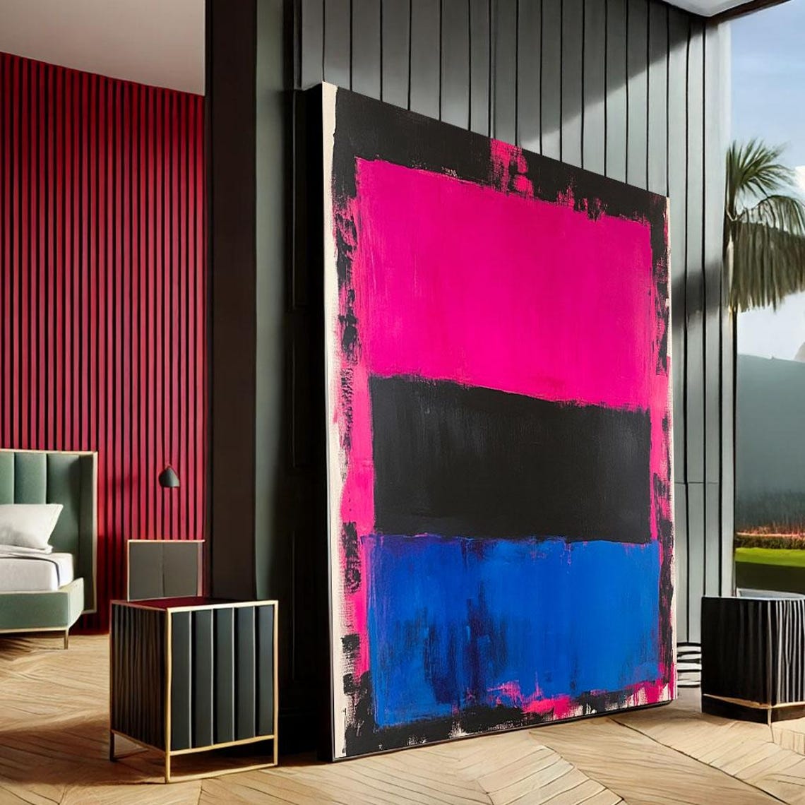 Rothko Inspired Pink Blue And Black Color Field Abstract Canvas Print