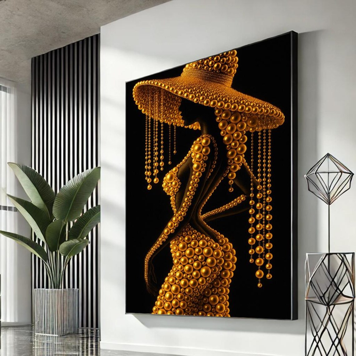 Golden Beaded Woman Surreal Elegant Black Gold Fashion Poster