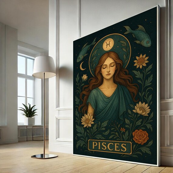 Pisces Zodiac Sign Art Boho Woman Canvas Wall Print Astrology Poster Horoscope Gift For Her Home Decor