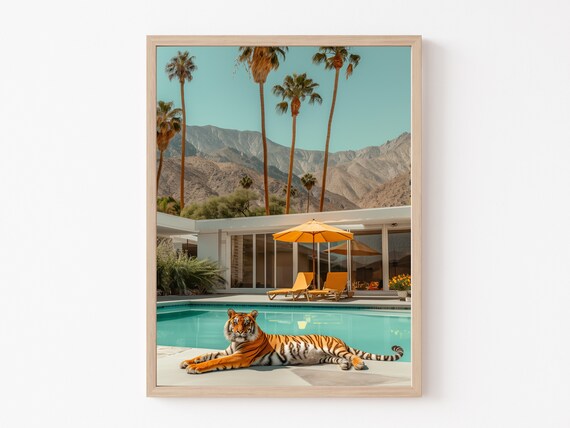 Tiger, Mid-Century Modern Retro Wall Art Print