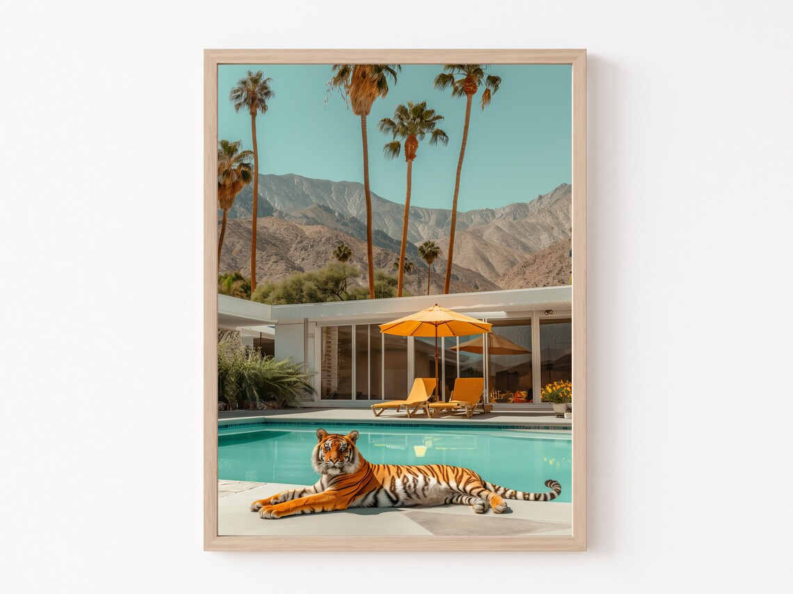 Tiger, Mid-Century Modern Retro Wall Art Print