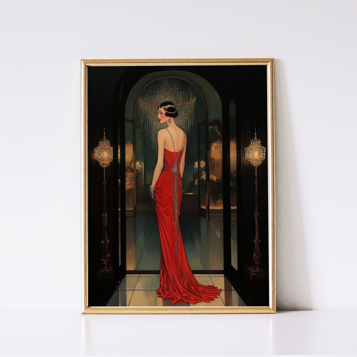 Art Deco Lady In Red Dress, Roaring 20s Art Print - Image 2