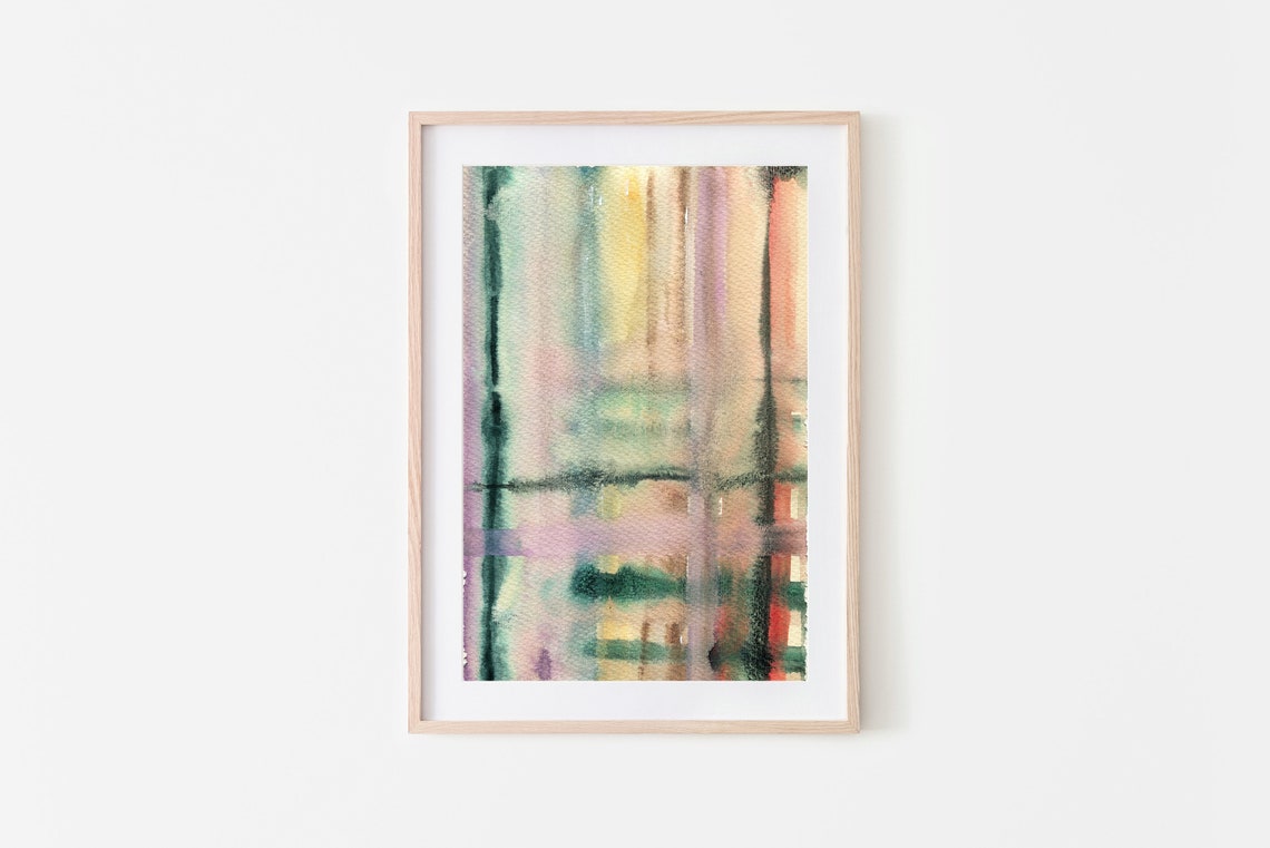 Soft Abstract Watercolor Crosshatch Plaid Pastel Tones Wall Art