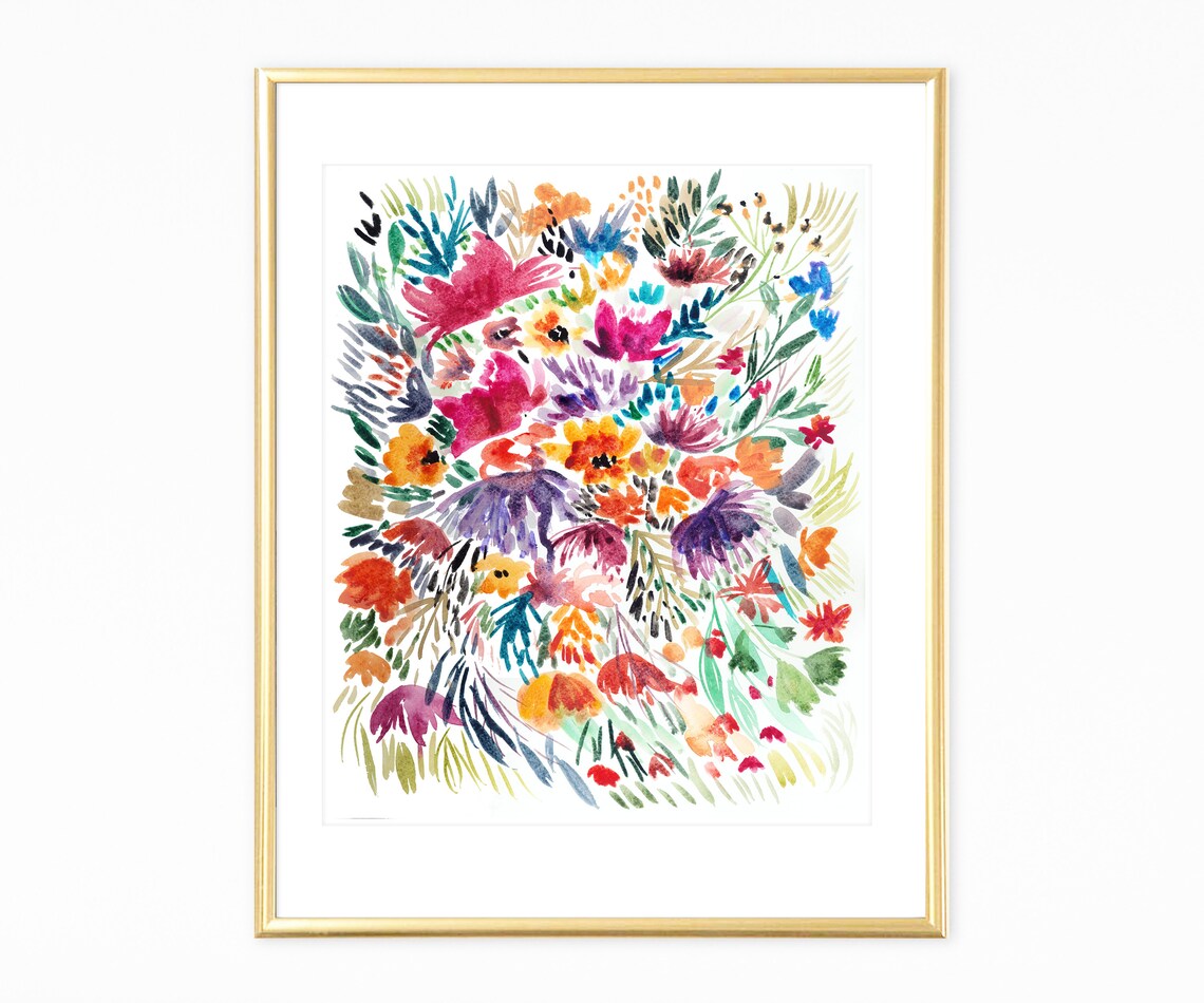 Colorful Wildflower Watercolor Bouquet Bright Garden Bloom Art Print