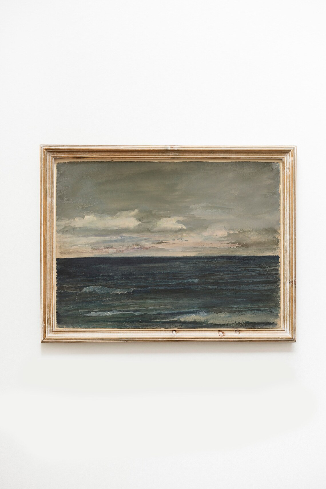 Moody Vintage Ocean Seascape Dark Blue Waves Cloudy Sky Art Print