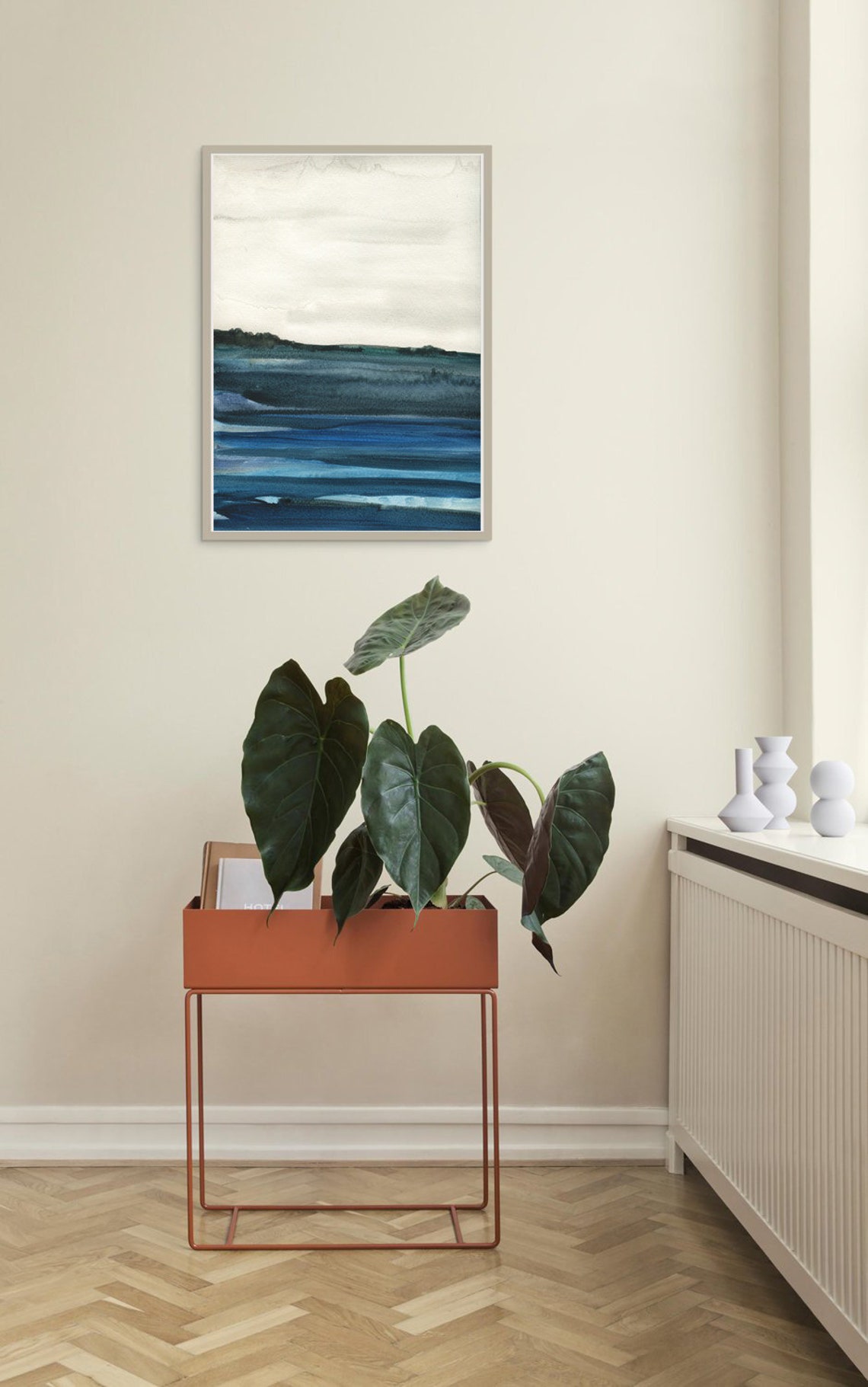 Deep Blue Watercolor Poster Abstract Ocean Horizon Minimal Sea Art - Image 2