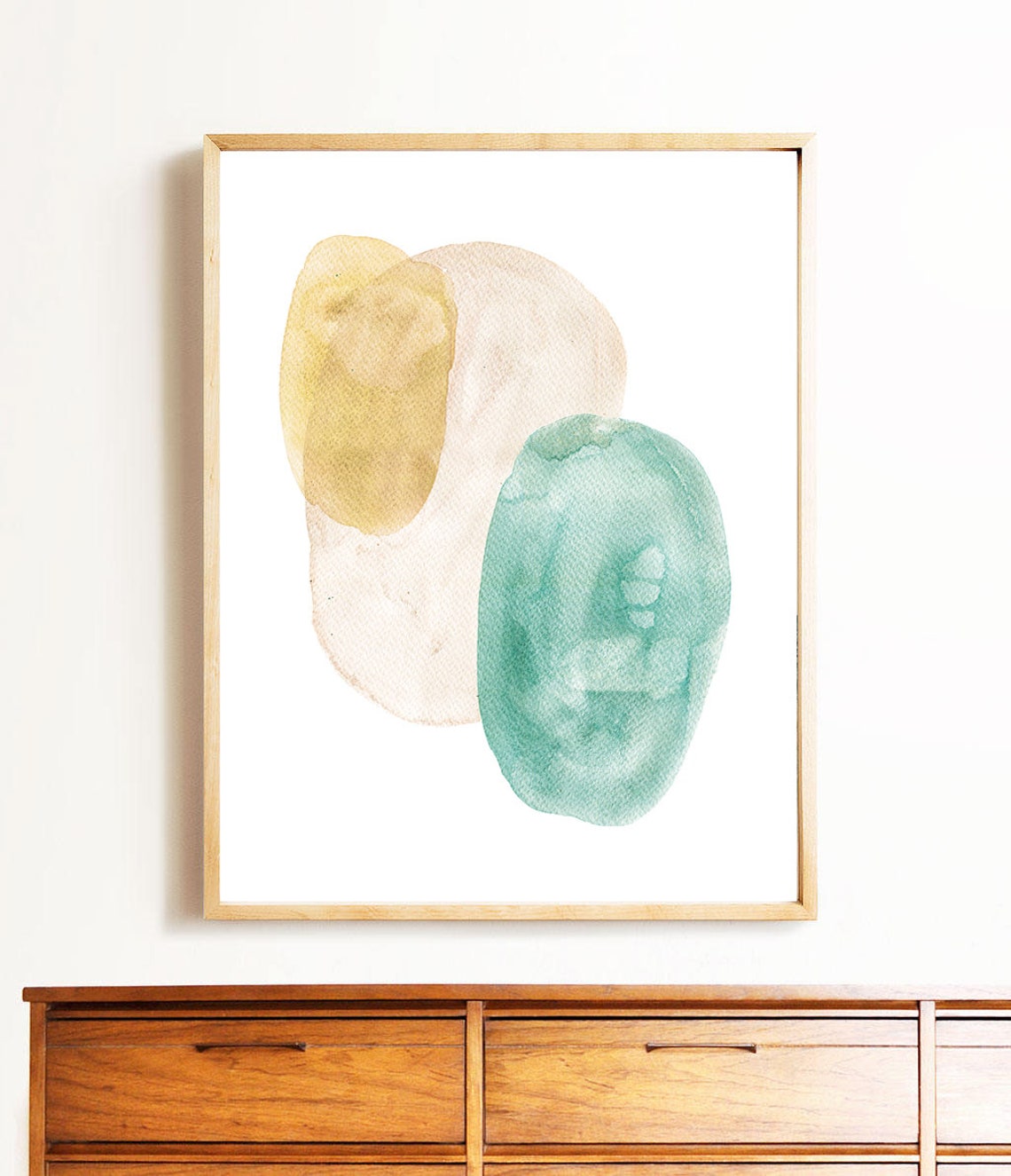 Abstract Pastel Shapes Mustard Yellow and Teal Watercolor Art Poster - Image 2