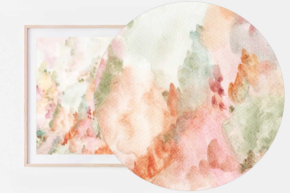 Soft Peach Blush Watercolor Poster Dreamy Pink Green Abstract Wash Art - Image 2