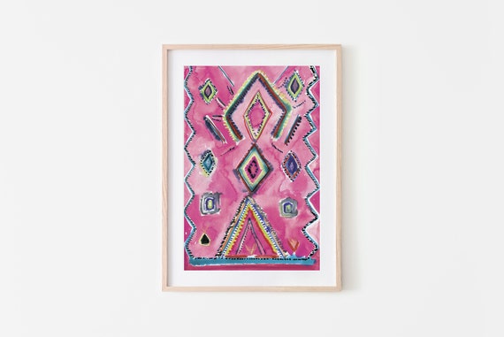 Pink Moroccan Decor Pink Eclectic Decor Eclectic Prints Boho Wall Art Pink Bohemian Prints Modern Wall Art Pink Wall Art Moroccan Rug Art