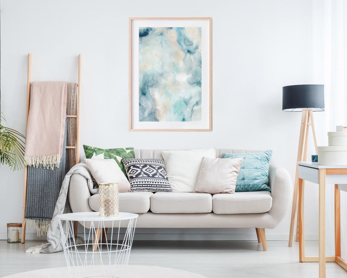 Pastel Abstract Watercolor Soft Cloud Wash Serene Minimalist Wall Art - Image 3