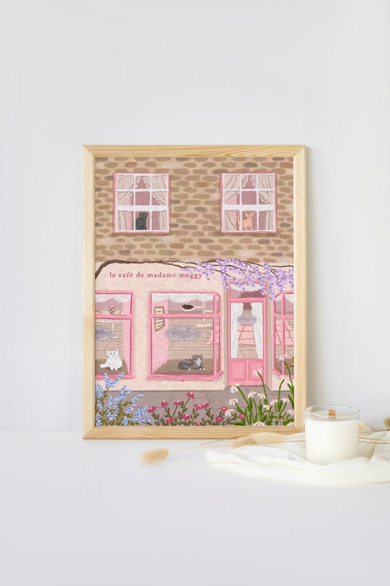 Cat Cafe - Traditional Travel Poster