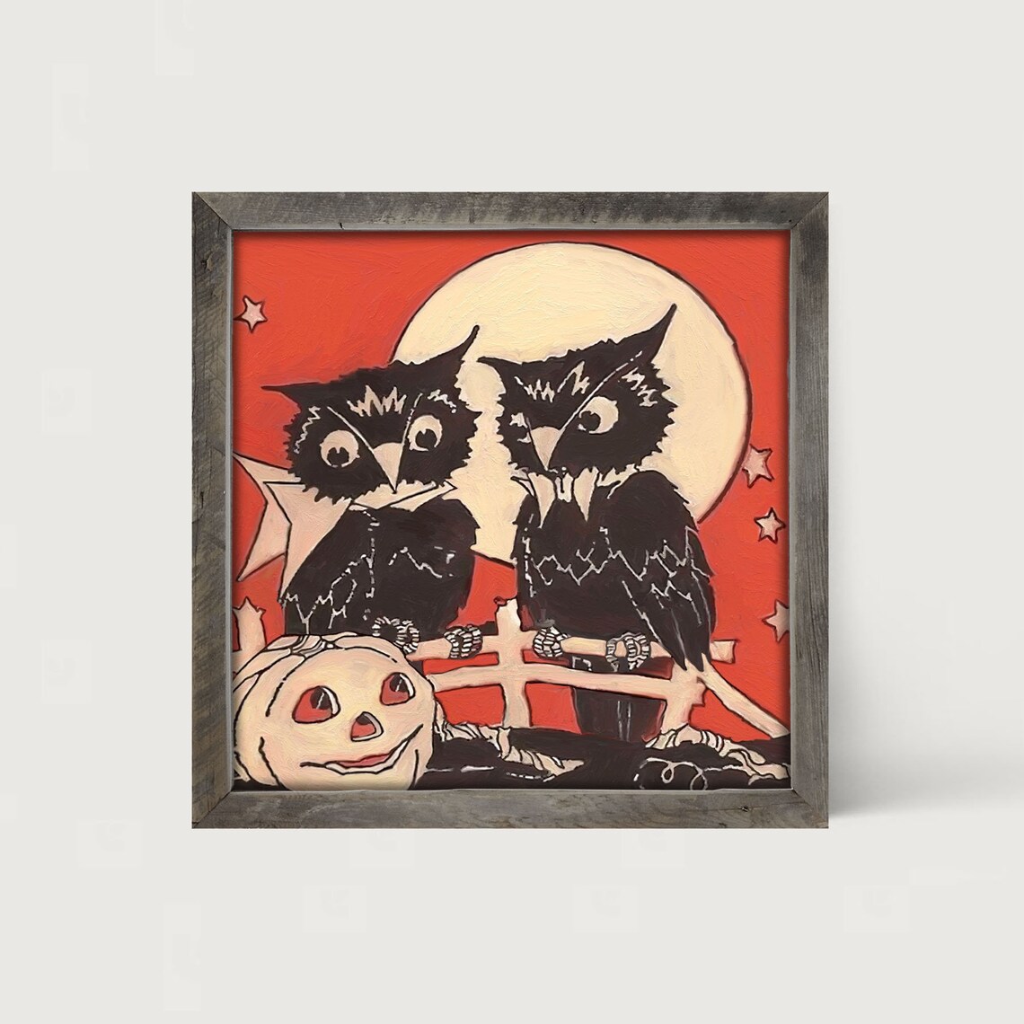 Owls on a Fence, Vintage Halloween Wall Art Print - Image 4