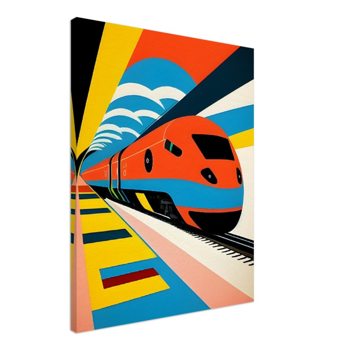 Retro High Speed Train Bold Geometric Colorful Travel Art Poster - Image 2