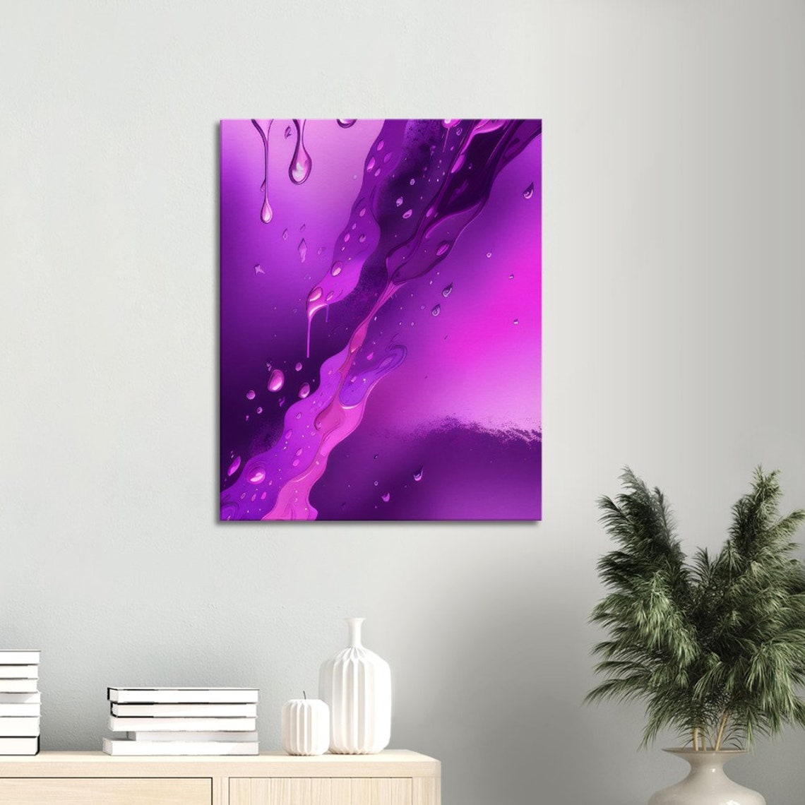 Purple Paint Drip Abstract Glossy Water Droplet Modern Art Poster - Image 3