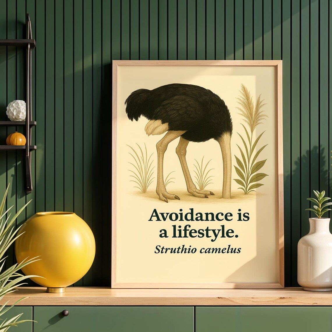Funny Ostrich Art Print Botanical Animal Poster Avoidance Is A Lifestyle