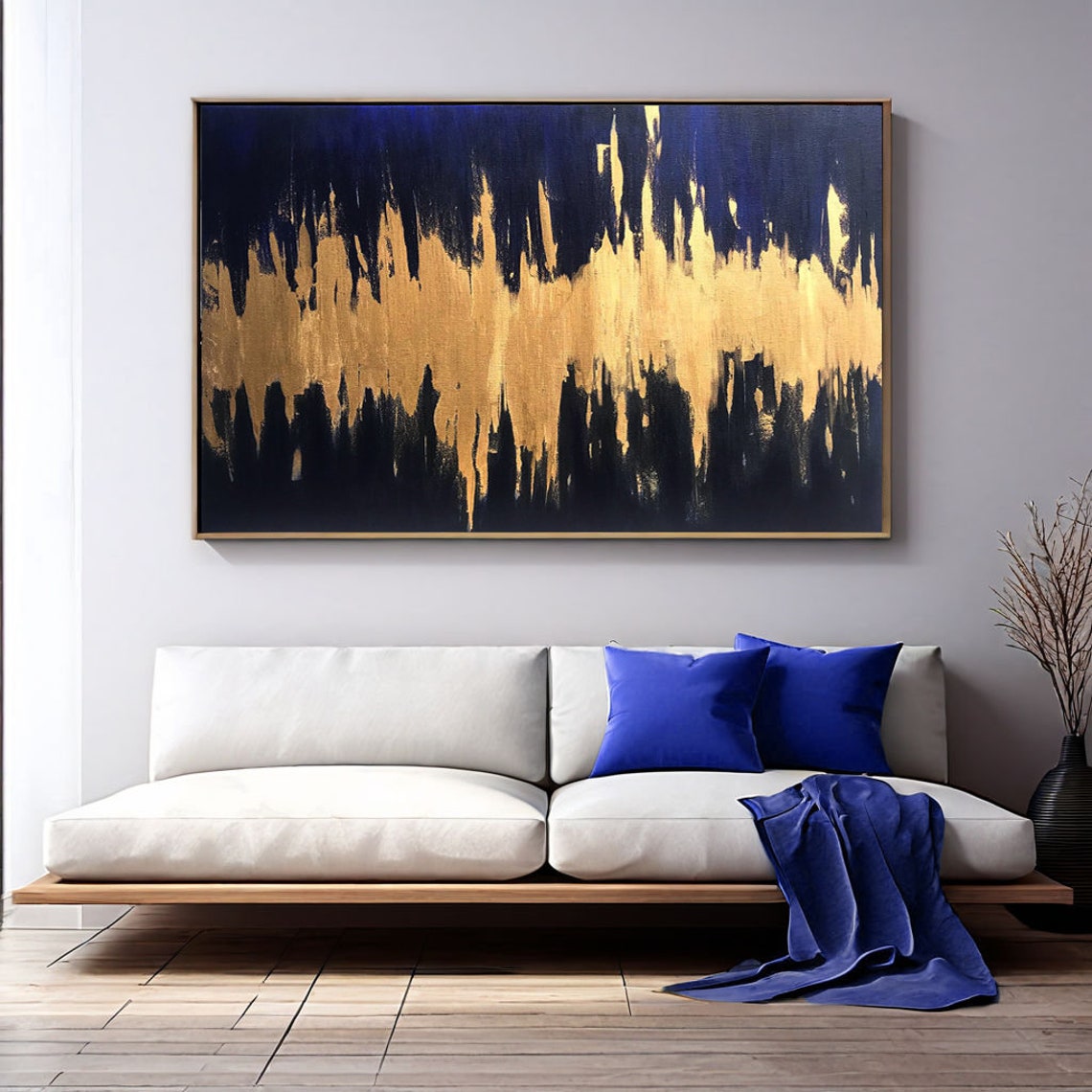 Gold and Ultramarine Blue Abstract Textured Modern Art Poster