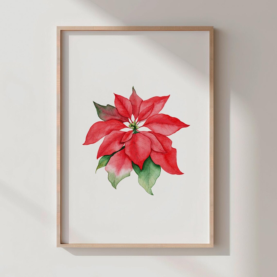 Poinsettia Watercolor Wall Art Christmas Botanical Holiday Home Decor