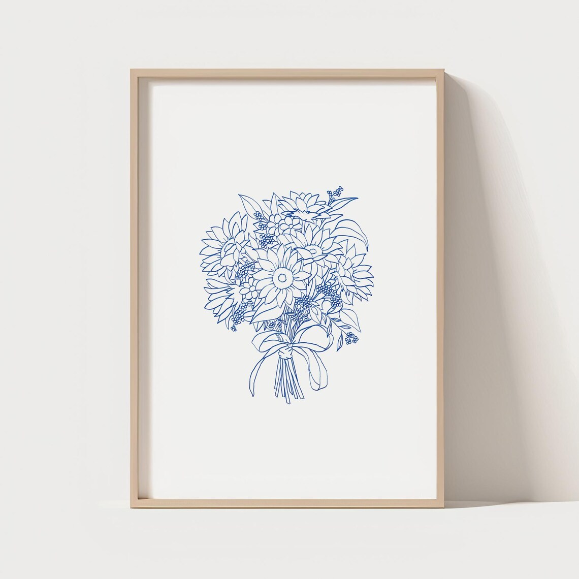 Blue Floral Bouquet Line Art Print Botanical Drawing