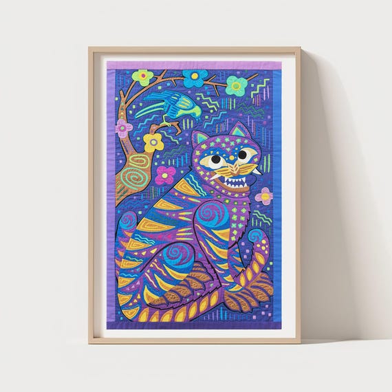 Korean Folk Art Tiger And Magpie Print Lucky Feng Shui Quilt