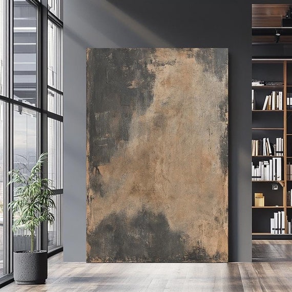 Rustic Abstract Art Minimalist Earthy Wall Decor Modern Neutral Tones Painting Distressed Textured Artwork For Home