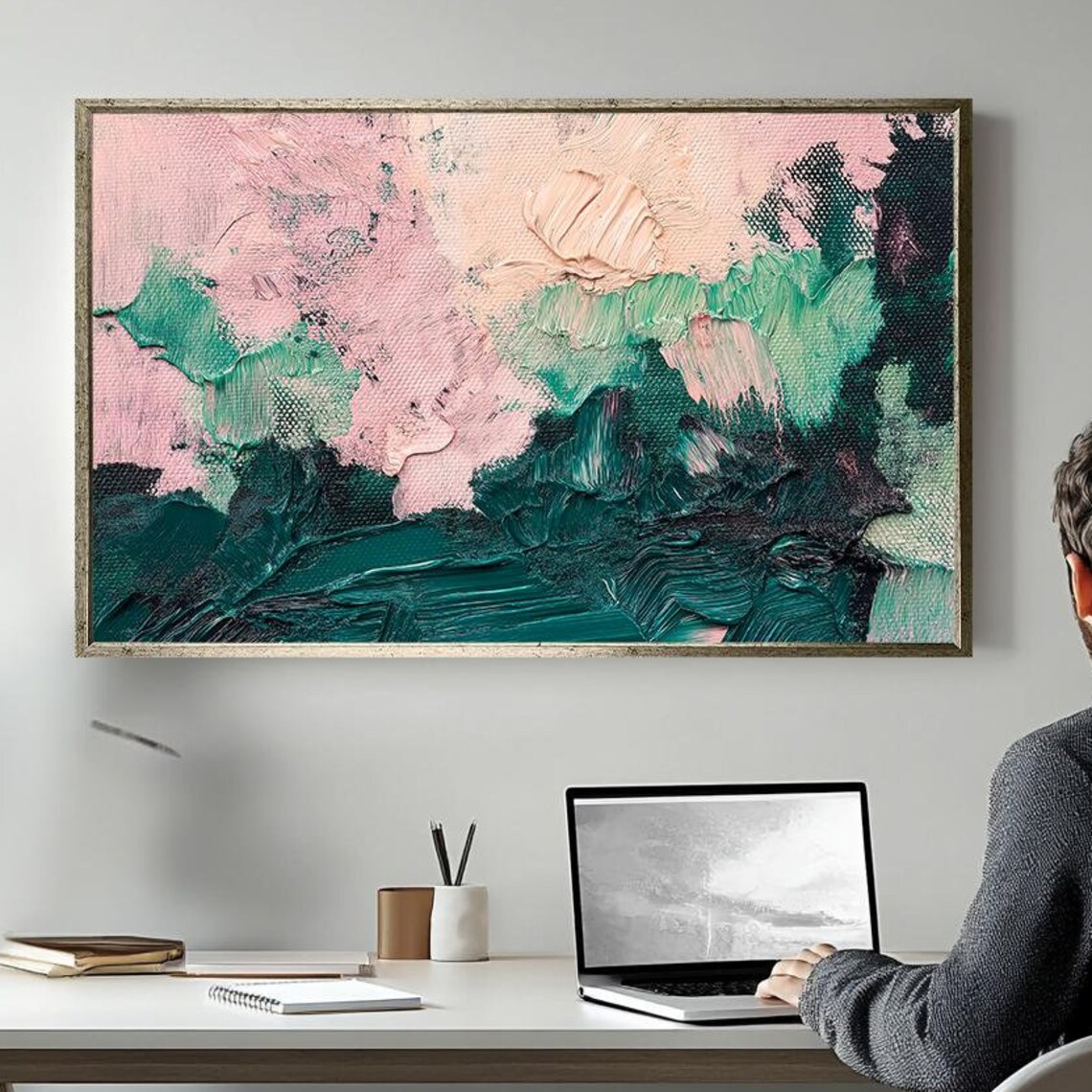 Pastel Pink Green Abstract Landscape Textured Minimalist Wall Poster