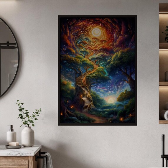 Magical Tree with a Spiral Staircase Celestial Dreamscape Poster