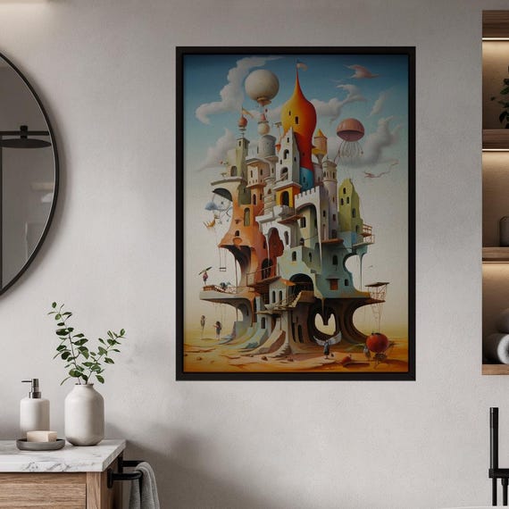 Dreamy Heights Surreal Art Print Fantasy Castle Whimsical Wall Decor Floating City Imaginative Landscape Bohemian Home Gift