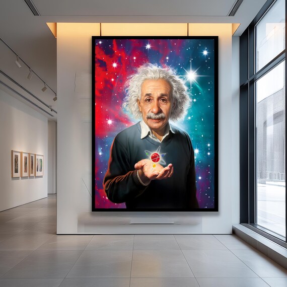 Albert Einstein Holding Glowing Atom Cosmic Space Science Poster