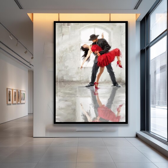 Tango Dance Canvas Wall Art Passionate Couple Painting In Red Dressromantic Ballroom Artworklarge Latin Print For Livingroom Decor