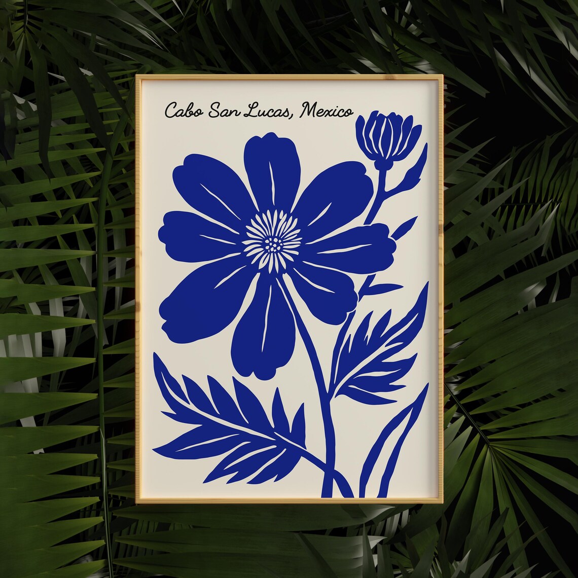 Bold Cabo San Lucas Mexico Blue Cosmos Flower Botanical Poster