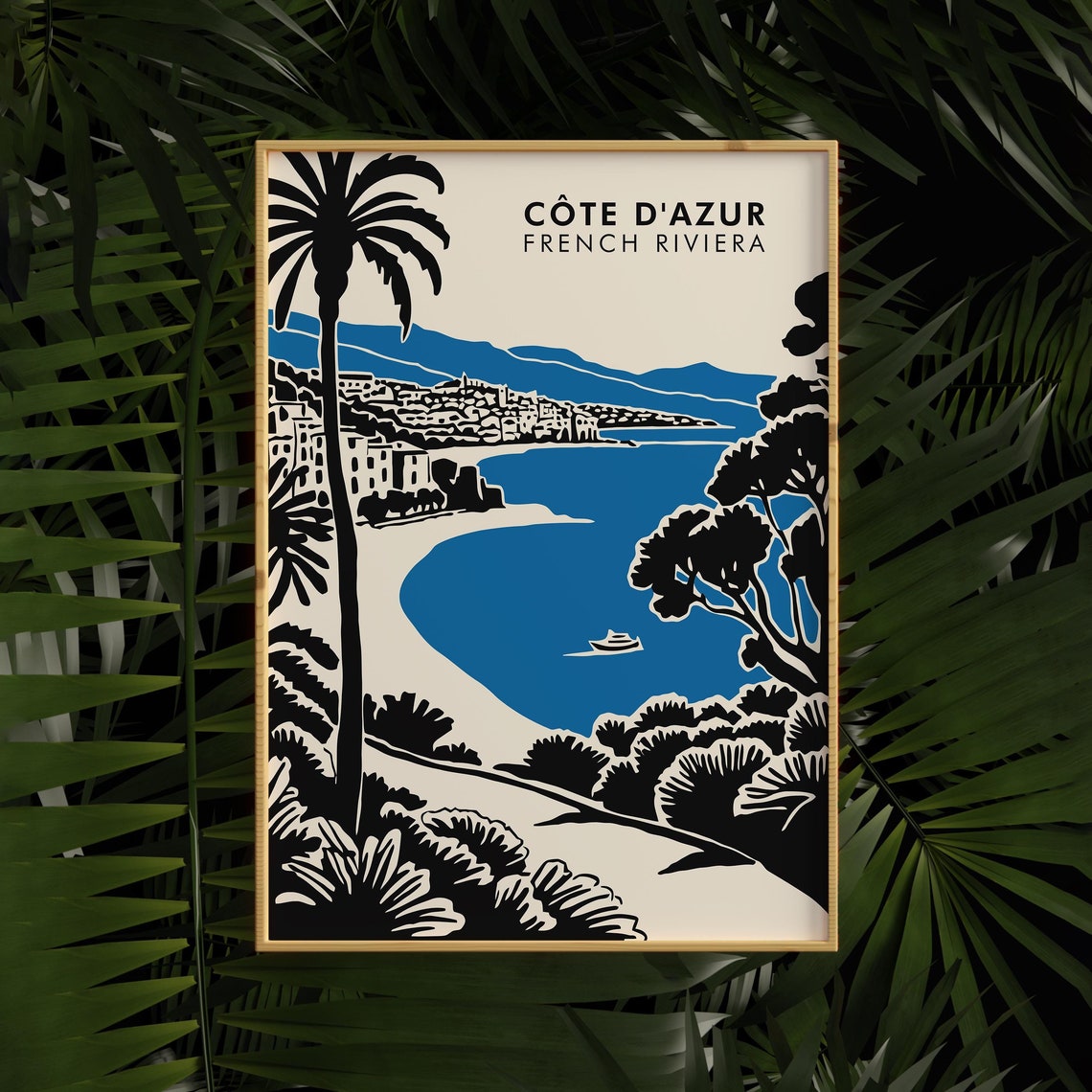 Blue Cote Dazur Poster French Riviera Print French Travel Wall Art Modern Landscape Print Honeymoon Gift 24x36 20x30 Hotel Room Decor