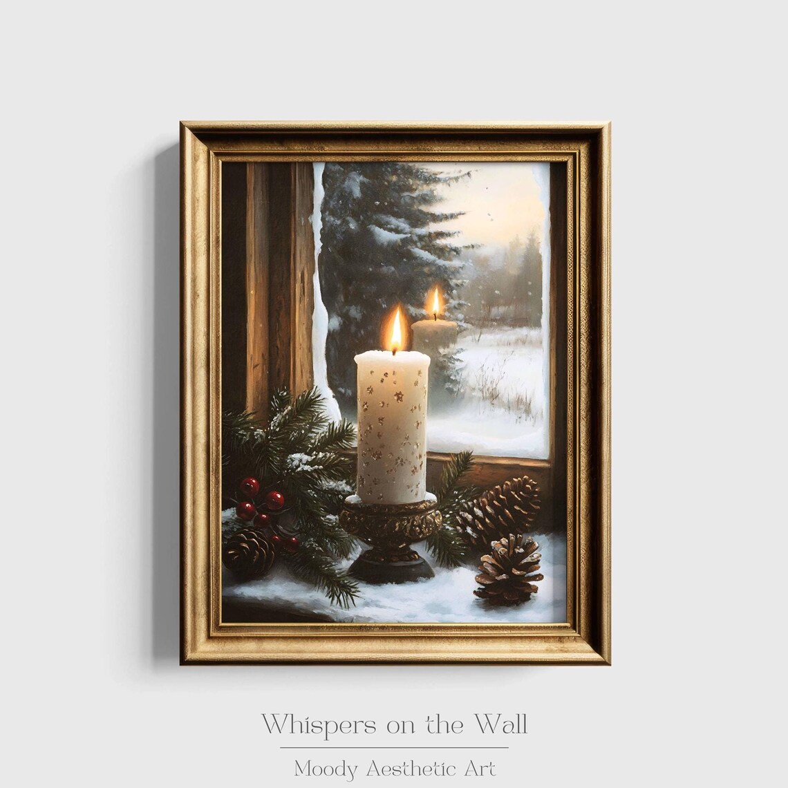 Christmas Candle in Window Snowy Pine Cozy Winter Holiday Poster - Image 6