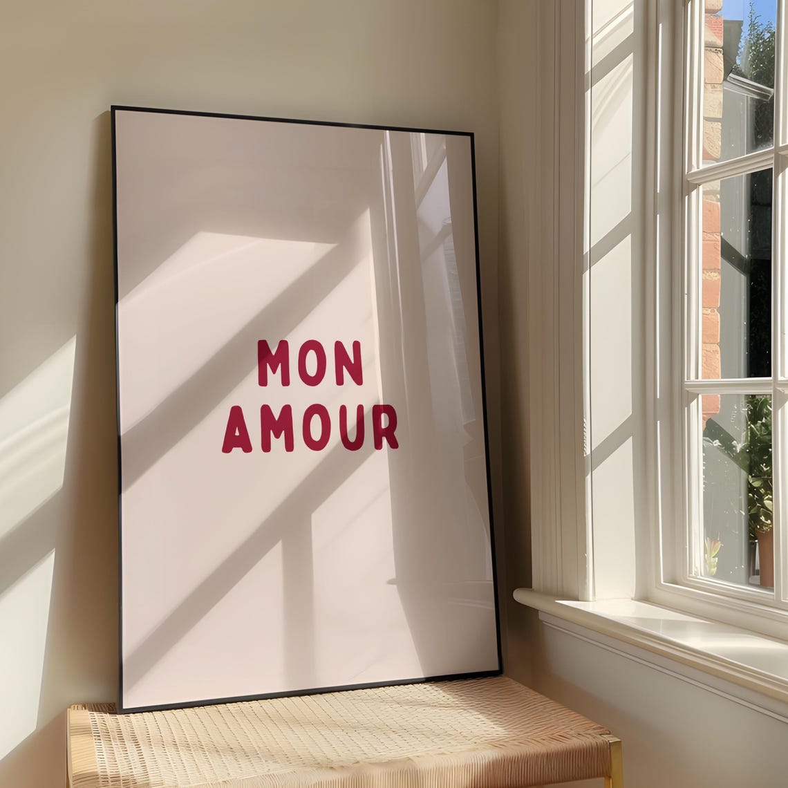 Mon Amour Red Typography French Romantic Love Quote Wall Art