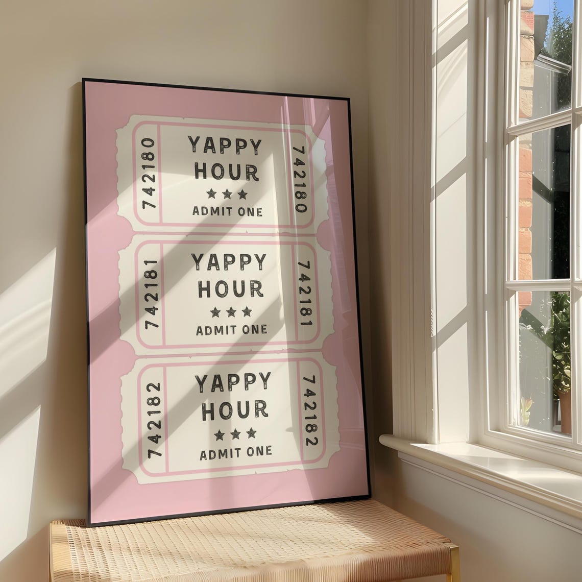 Yappy Hour Admit One Pink Raffle Ticket Trio Trendy Decor Poster