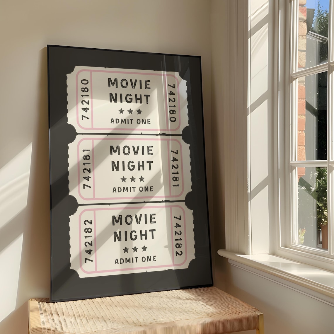 Movie Night Ticket Art Print, Retro Cinema Quote