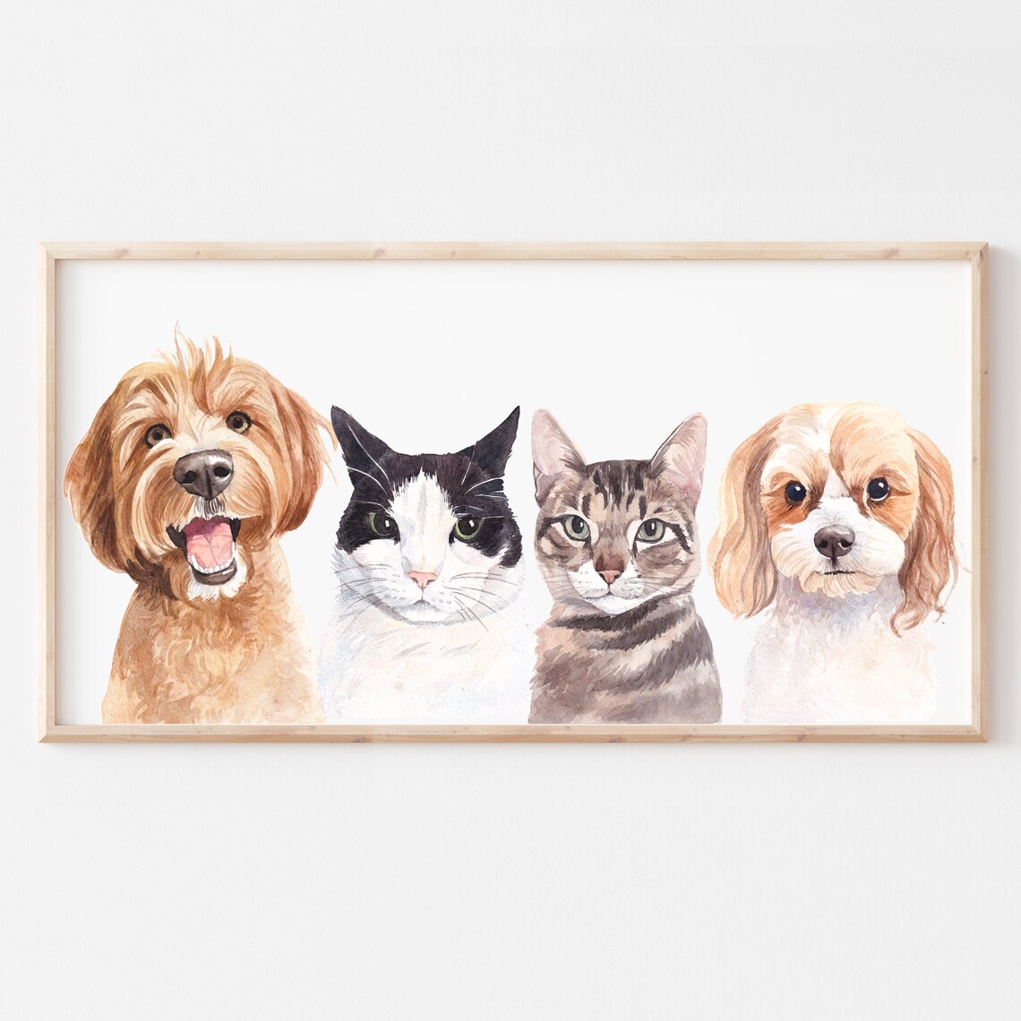 Four Pet Watercolor Portrait Custom Pet Art Print - Image 2