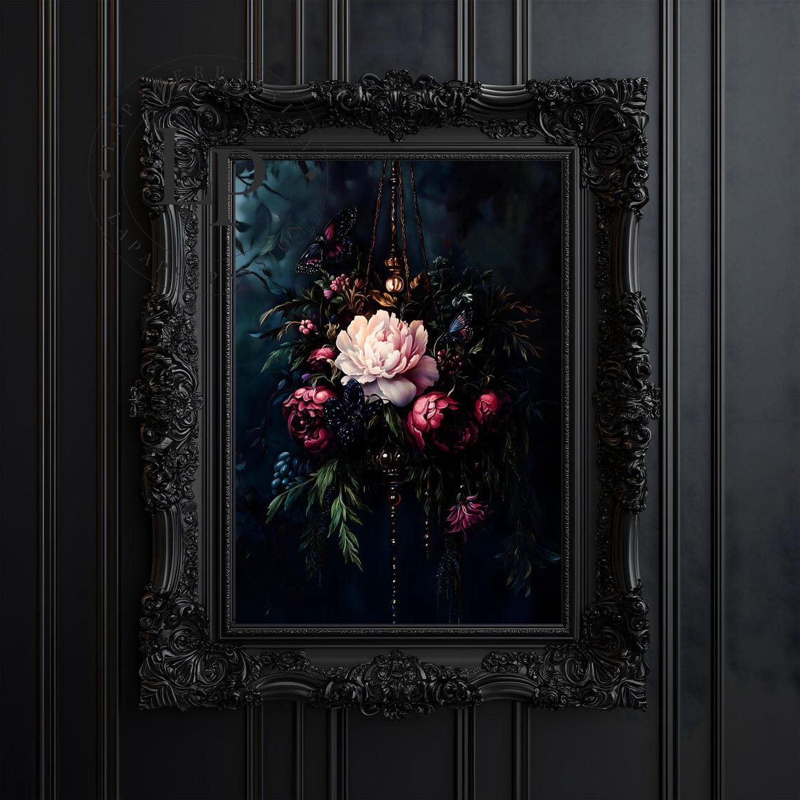 Dark Peony Oil Painting, Whimsigoth Art Print - Image 4