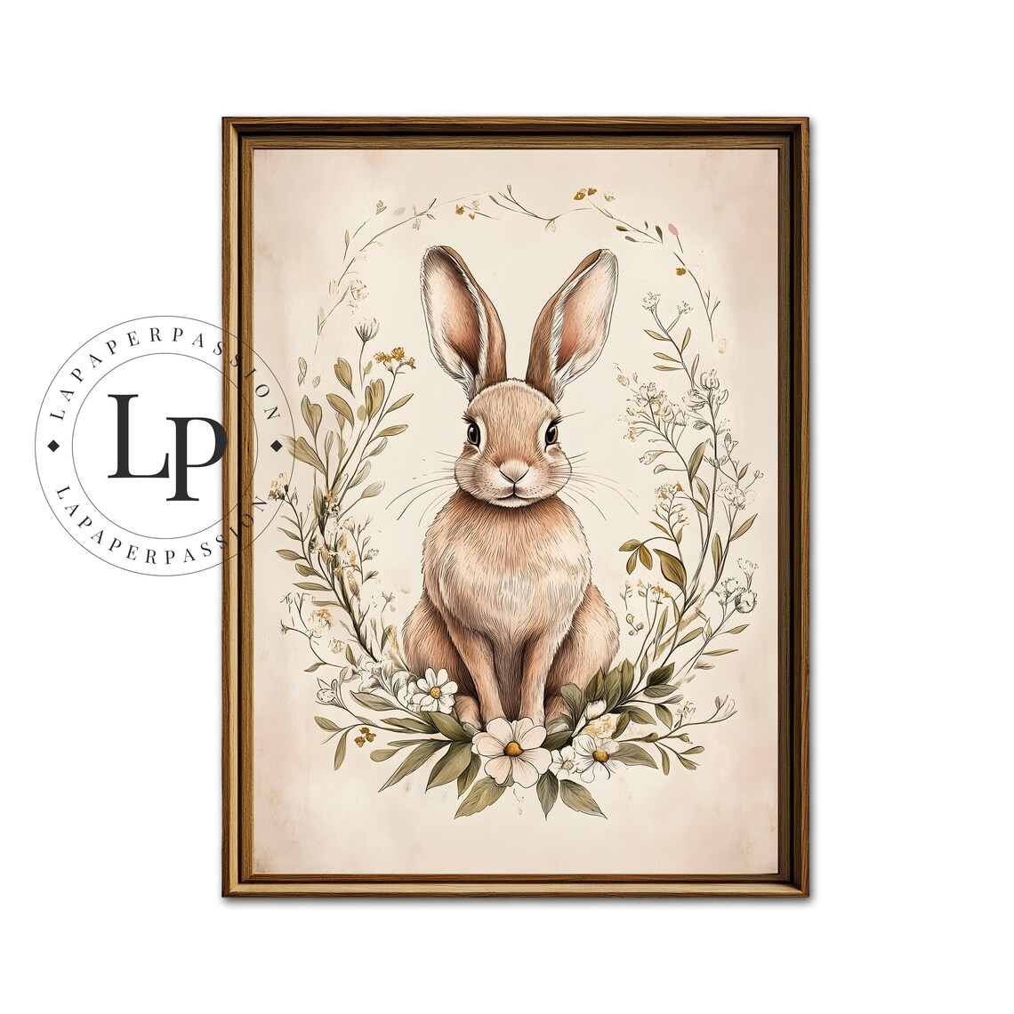 Vintage Easter Bunny Art Print, Cottagecore Nursery Decor