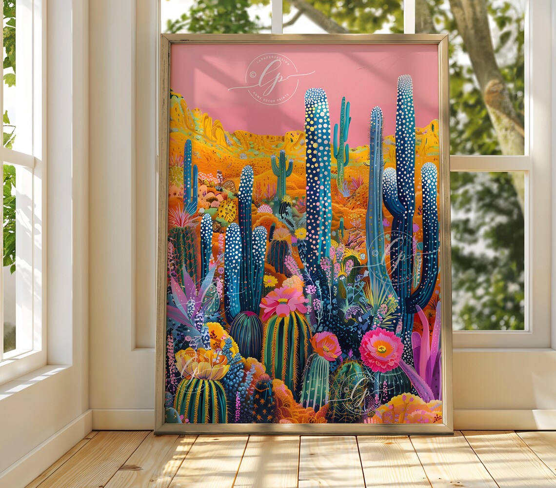 Desert Cactus Abstract, Maximalist Bedroom Decor