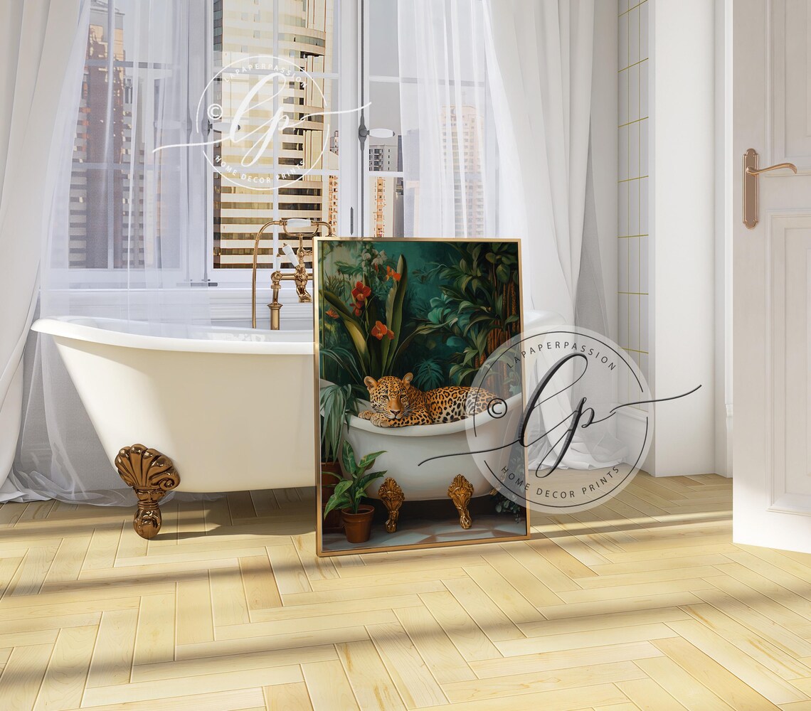 Leopard In A Bathtub Bathroom Maximalist Art Print - Image 4