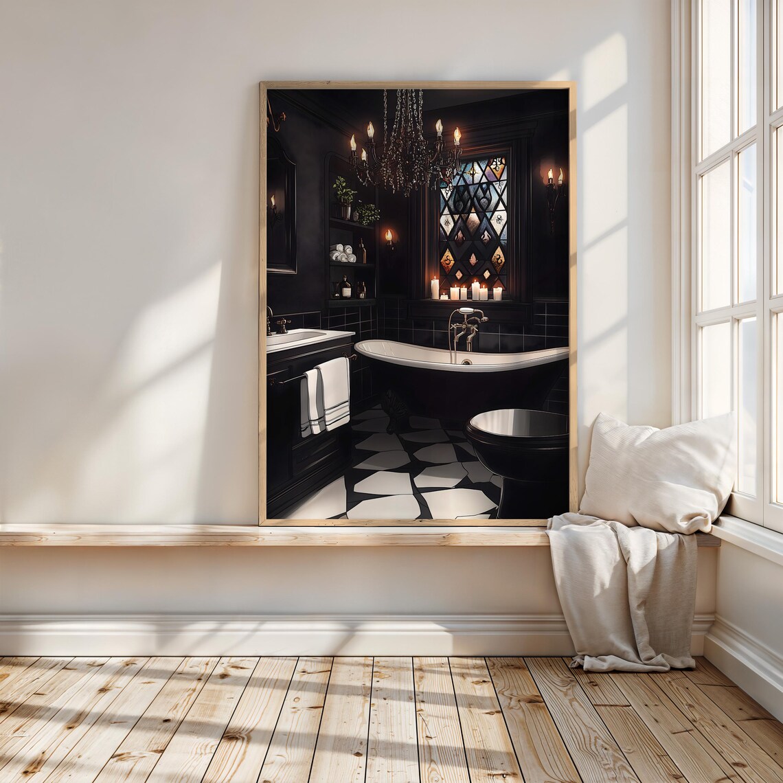 Black Gothic Bathroom Clawfoot Tub Chandelier Dark Academia Poster - Image 4