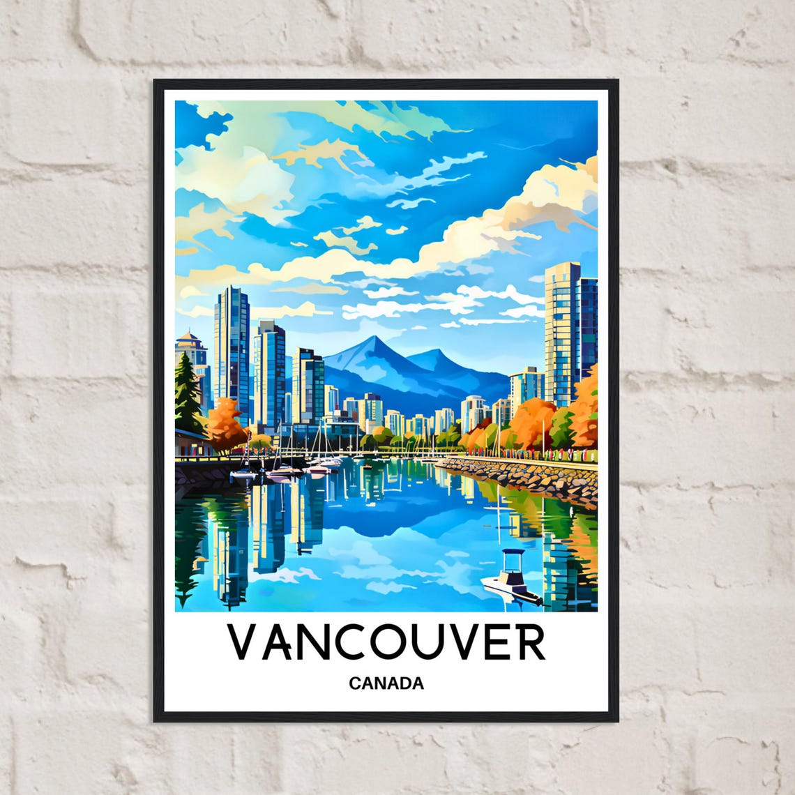 Vancouver Canada Downtown Harbor Autumn Day Skyline Travel Art Poster - Image 2