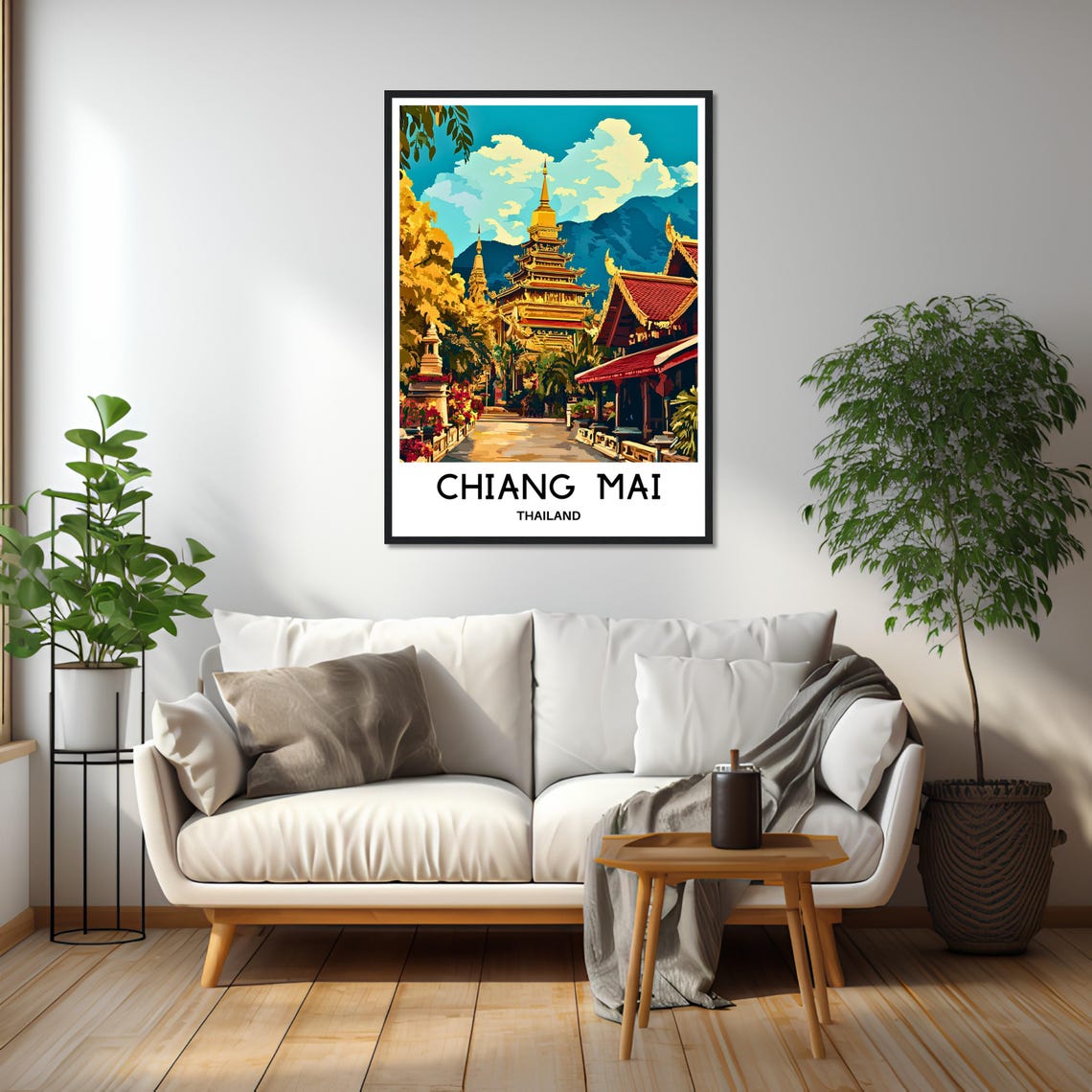 Chiang Mai Thailand Golden Temple Travel Illustration Poster - Image 2
