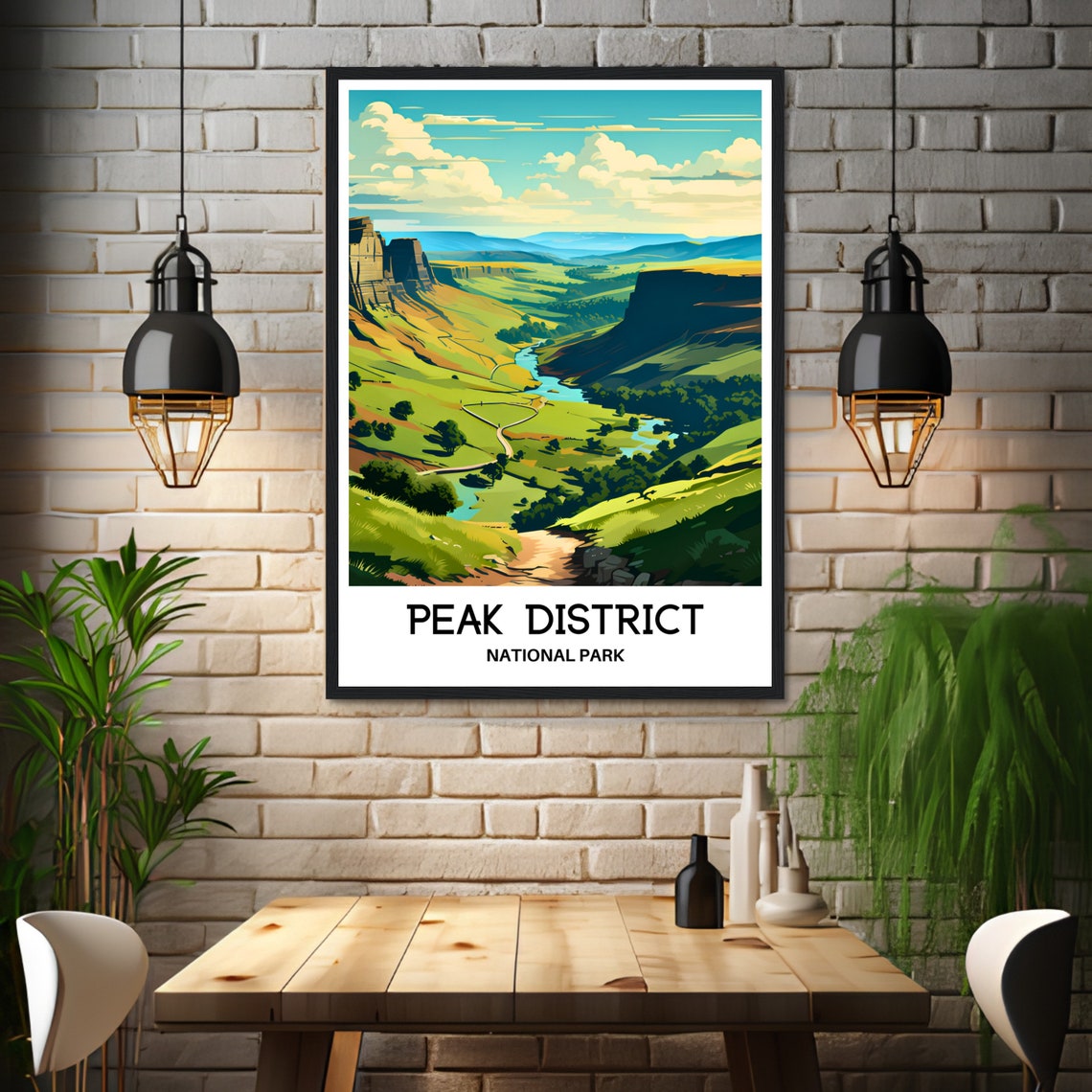 Peak District National Park Green Valley River Limestone Crags Poster - Image 3