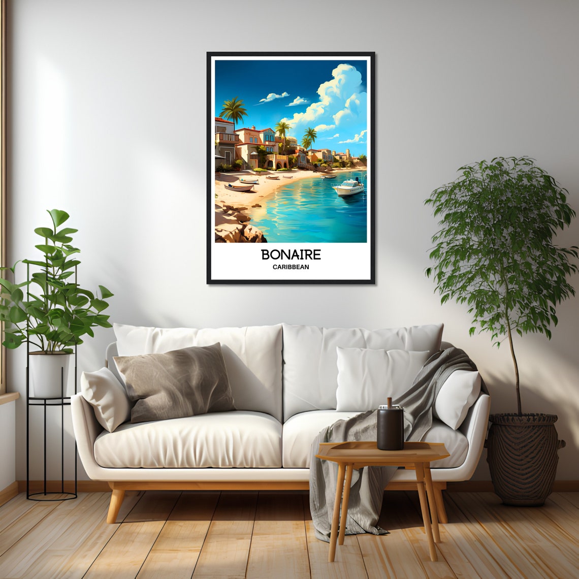 Bonaire Caribbean Harbor Sailboats Waterfront Town Travel Poster - Image 2