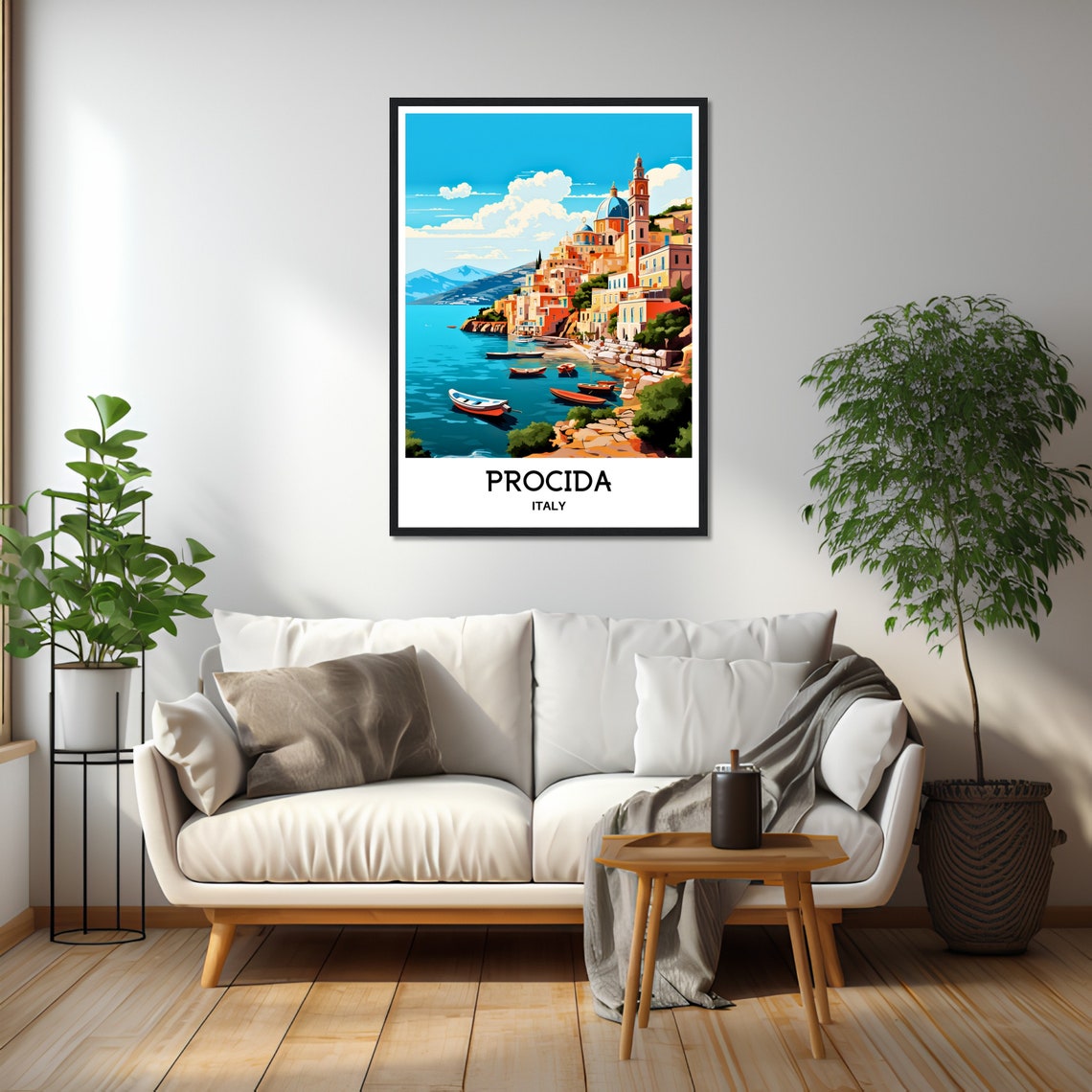 Procida Italy Pastel Hillside Harbor With Fishing Boats Poster - Image 2