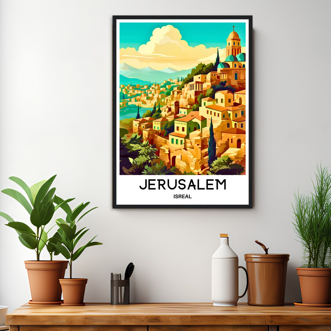 Jerusalem Hillside Old Town Church Towers Golden Travel Poster - Image 3